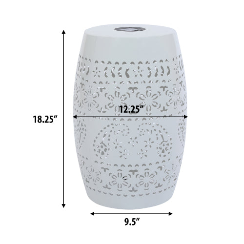 English Elm Christopher Knight Home® - Solar Side Table with Built-in Solar Battery Casts Blooming Flower Light Pattern for Patios and Gardens White N770P270774W