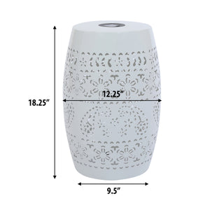 English Elm Christopher Knight Home® - Solar Side Table with Built-in Solar Battery Casts Blooming Flower Light Pattern for Patios and Gardens White N770P270774W