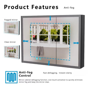 English Elm Led Aluminum Medicine Cabinet Double Door Anti Fog Mirror Light for Bathroom Walls W3083P373516