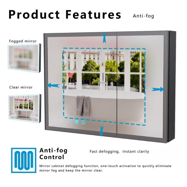 English Elm Led Aluminum Medicine Cabinet Double Door Anti Fog Mirror Light for Bathroom Walls W3083P373516