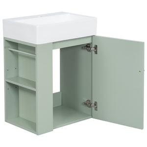 English Elm 20 Modern Wall-Mounted Bathroom Vanity with Ceramic Sink, Diamond Door, Gold Handles & Shelves — Compact Green N725P314033F