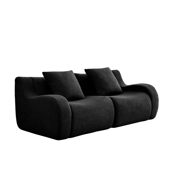 English Elm Soft Teddy Fabric Boneless Sofa with Plush Curved Arms, No Assembly, High-Density Comfort, Anti-Slip Stability Black W714P357234