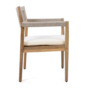English Elm Christopher Knight Home® - Braided Acacia Wood Outdoor Dining Chairs Set Of 4 – Stylish Teak Finish, Cream Cushions & Armrests N770P286668C004