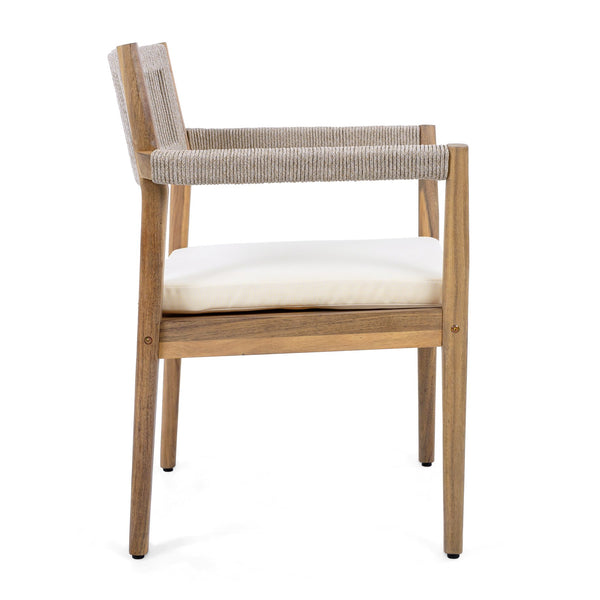 English Elm Christopher Knight Home® - Braided Acacia Wood Outdoor Dining Chairs Set Of 4 – Stylish Teak Finish, Cream Cushions & Armrests N770P286668C004