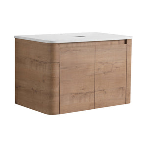 English Elm 30'' Wall-Mounted Bathroom Vanity with Soft-Close Doors, Rounded Edges, Plywood Durability, Space-Saving Imitative Oak W999P348977