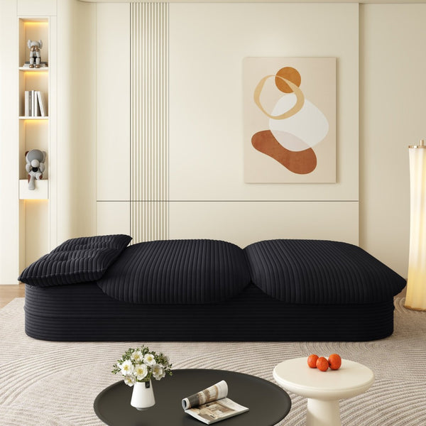 English Elm 78.7" Plush Corduroy Convertible Sleeper Sofa with Tufted Back and Foldable Floor Bed Black W3219P410146