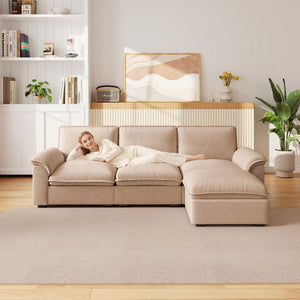 English Elm Cloud Sectional Sofa with Movable Chaise Soft Chenille Upholstery for Modern Living Rooms Coffee W1359S00064