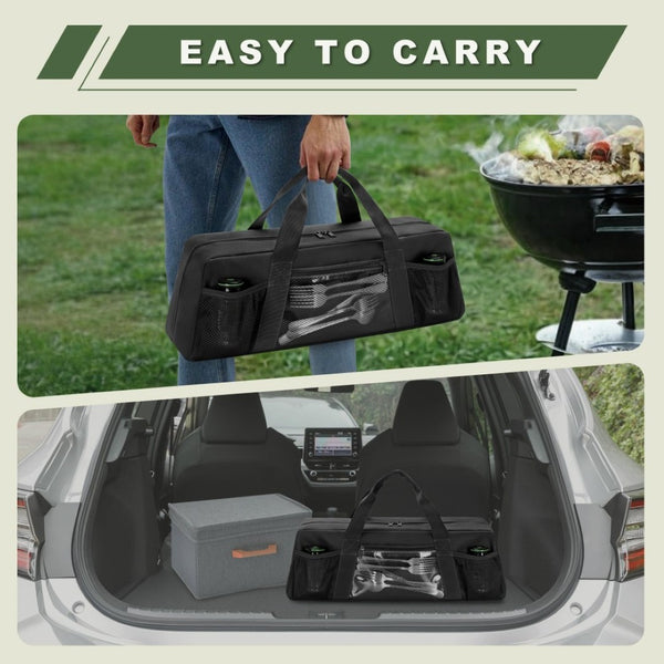 English Elm Large Grilling Tool Organizer Bag with Mesh Pockets and Shoulder Carry Option W2181P483973