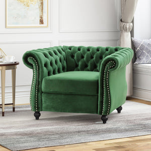 English Elm Christopher Knight Home® - Chesterfield Velvet Club Chair with Birch Wood Legs — Luxurious Textures, Deep Comfort, Elegant Accent Seating Emerald 34.75 L x 34 W x 24.75 H 66583.00