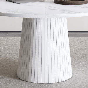 English Elm 47 Inch Round Marble Veneer Mdf Dining Table Seats Four with Slim Wood Strip Base White W2700P404636