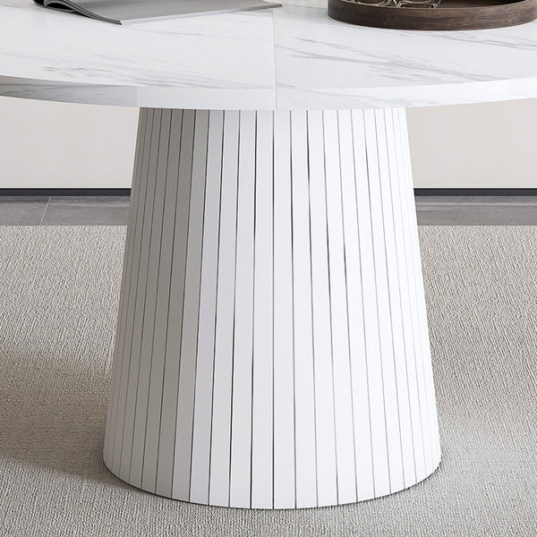 English Elm 47 Inch Round Marble Veneer Mdf Dining Table Seats Four with Slim Wood Strip Base White W2700P404636