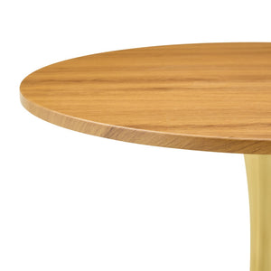 English Elm Round Faux Marble Tulip Pedestal Dining Table Mid Century Modern for Small Bistro Spaces Gold,Wood W2920P401552