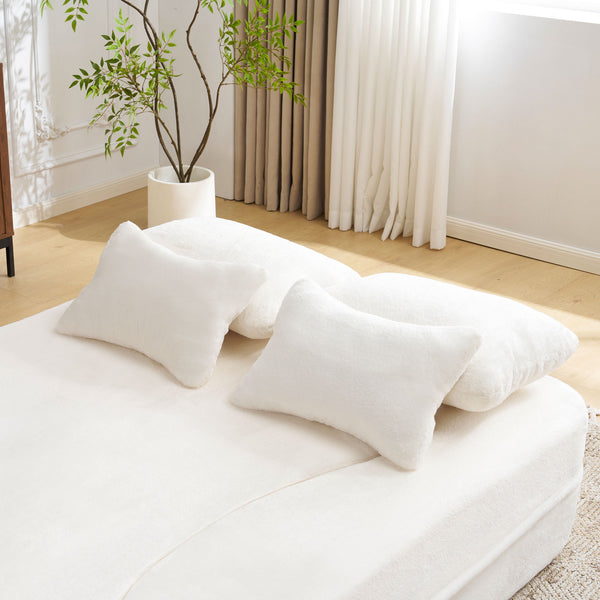 English Elm Queen Plush Floor Sofa Futon with 4 Pillows — Modern Foam Folding Couch Mattress for Living Room Guest Bedroom White W3612P336073