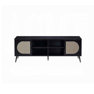 English Elm Black TV Stand Rattan Accent with Metal Legs, 4 Shelves & 2 Doors for Sleek Storage and Display (98) B062P209413