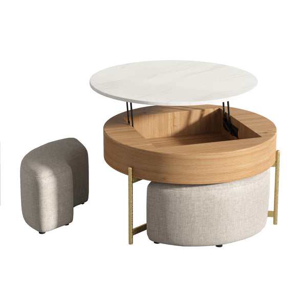 English Elm Vita Modern 31.5" Round Lift-Top Coffee Table Set with Iron Legs and Storage Shelves, Stylish Brown B341S00044