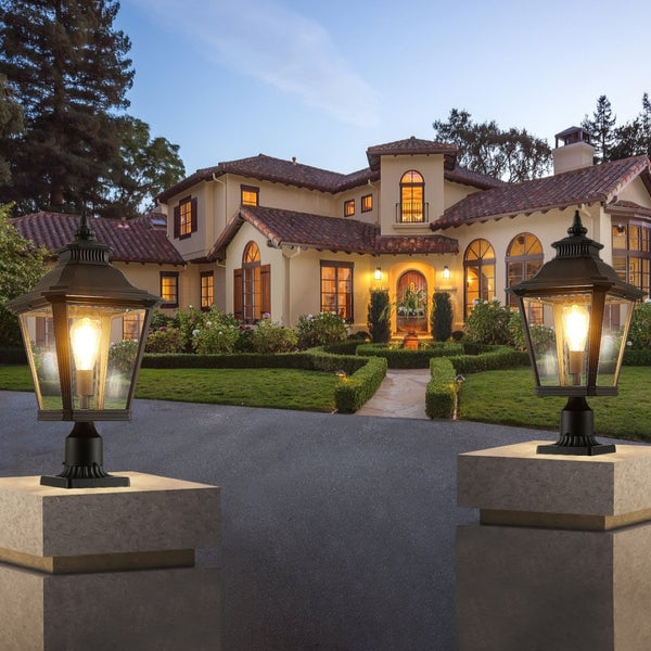 English Elm 21"(h) Matte Black Aluminum Post Lanterns Set of Two for Driveway Garden Path W2312P415982