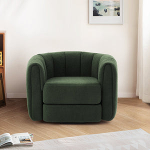 English Elm Swivel Teddy Fabric Barrel Chair with 360° Rotation, Solid Wood Base, Plush High-Density Comfort Green+Dark Green W2606P221608