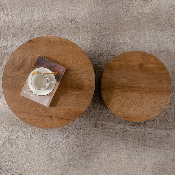 English Elm Nesting Round Coffee Table Set of 2 — Modern MDF Top Accent End Tables, Space-Saving & Durable 93 Brown,Wood W3081P255152