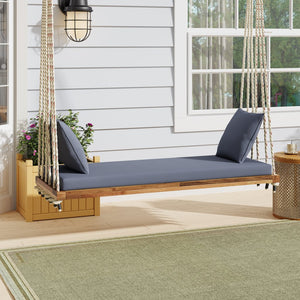 English Elm TOPMAX Acacia Wood Patio Swing Chair with Cushion & Pillows, 63" Comfortable Seat, 400lb Capacity Natural N717P210136N