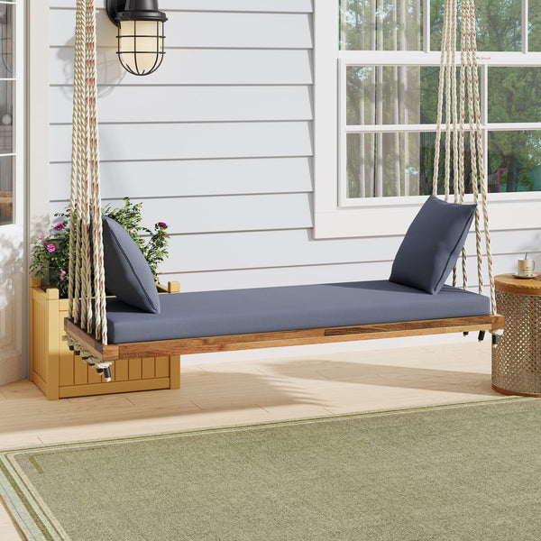 English Elm TOPMAX Acacia Wood Patio Swing Chair with Cushion & Pillows, 63" Comfortable Seat, 400lb Capacity Natural N717P210136N
