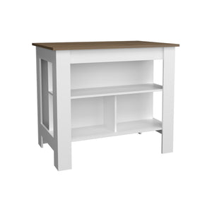 English Elm Island 35.4" H Kitchen Island With 3 Shelves, White & Mahogany Finish For Stylish Storage & Prep B097P250890