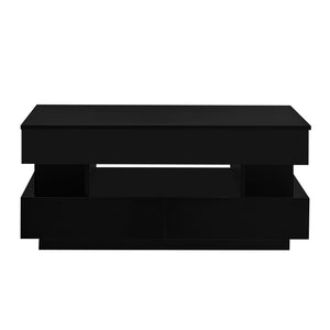 English Elm U-Can Lift-Top Coffee Table with LED Ambient Lighting, Dual Drawers and Adjustable Scalable Design Black N724P290058B
