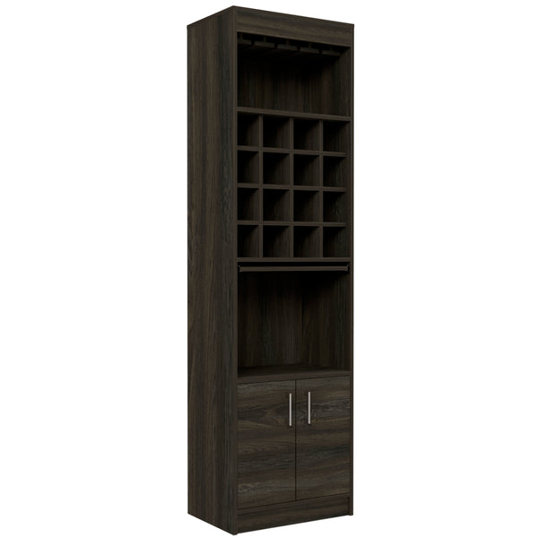 English Elm Illinois Bar Cabinet with 16 Bottle Cubbies, Glass Rack for 8, Cabinet & Open Shelf — Stylish, Ergonomic Storage B128S00031