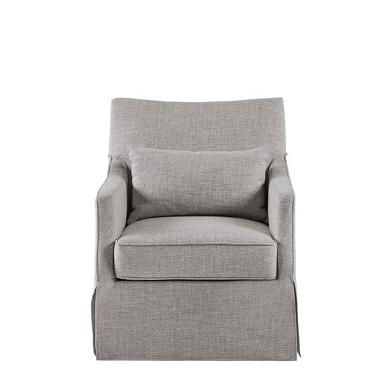 English Elm Skirted Martha Stewart Bedford Swivel Chair in Gray Polyester — 360° Comfort, 7" Foam Cushion, No Assembly B035P148424