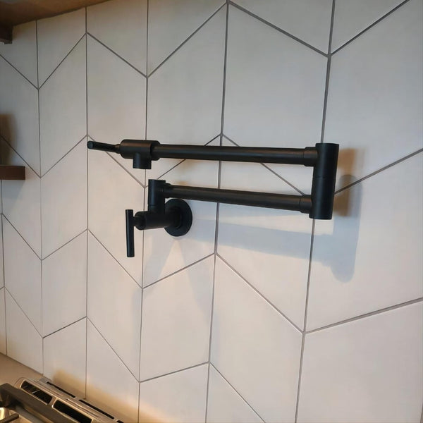 English Elm Pot Filler Wall Mount Brass Faucet with Swing Arm and Matte Black Finish for Kitchen T3177P277526