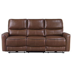 English Elm Ashland Saddle Brown Leatherette Power Reclining Sofa with USB Port, Plush Attached Cushions Comfort B062P353260