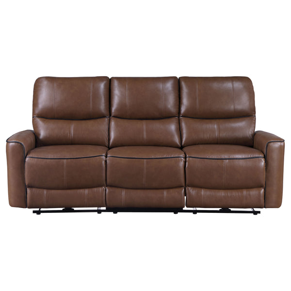 English Elm Ashland Saddle Brown Leatherette Power Reclining Sofa with USB Port, Plush Attached Cushions Comfort B062P353260