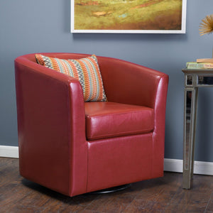 English Elm Swivel Barrel Club Chair Upholstered 360 Degree Base for Living Room Reading Nook Red 57685.00RED