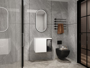 English Elm 24" Floating Bathroom Vanity Glossy White Plywood Cabinet with Grey Glass Doors W999P387157