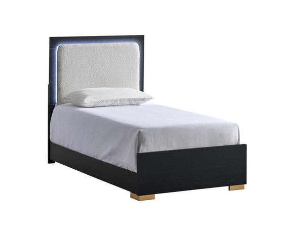 English Elm Steeler Twin Bed Led Backlit Upholstered Headboard Black Frame Gold Accent Feet B078S00701