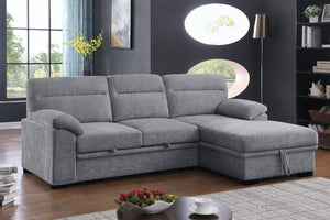 English Elm Kipling Chenille Sleeper Sectional with Storage Chaise and Built-in Usb Charging Light Gray B061S00832