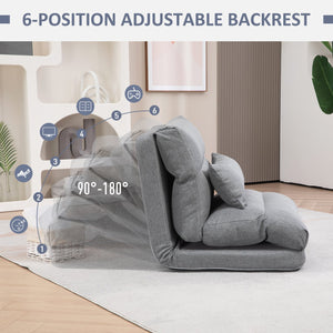 English Elm HOMCOM Convertible Folding Floor Chair — 6-Position Recliner, Thick Cushion & Pillow, Space-Saving Sofa Bed W2225P229417