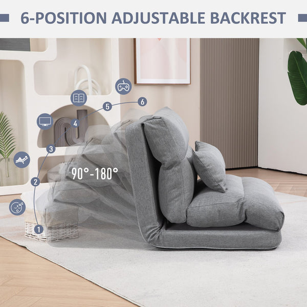 English Elm HOMCOM Convertible Folding Floor Chair — 6-Position Recliner, Thick Cushion & Pillow, Space-Saving Sofa Bed W2225P229417