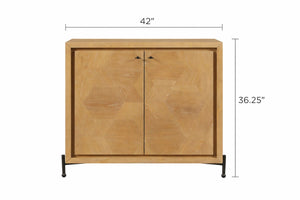 English Elm Hickory Veneer Two Door Storage Chest with Metal Legs and Geometric Wood Grain Pattern B2699P447495