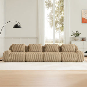 English Elm 146" Modular Flannelette Sectional Sofa Deep Seat Four Piece Living Room Couch Light Camel W714S01514