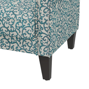 English Elm Barnet Barrel Accent Chair Vine Print Upholstery Nailhead Trim Tapered Wood Legs B127P495065