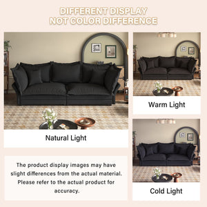 English Elm 90.55" Deep Seat Couches Velvet Cloud Sofa with Removable Cushions, Multiple Pillows, 800lb Capacity Black W1885P234641