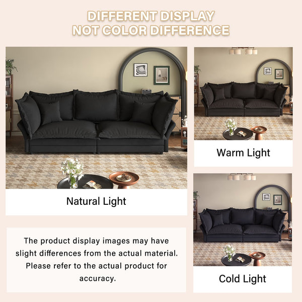 English Elm 90.55" Deep Seat Couches Velvet Cloud Sofa with Removable Cushions, Multiple Pillows, 800lb Capacity Black W1885P234641