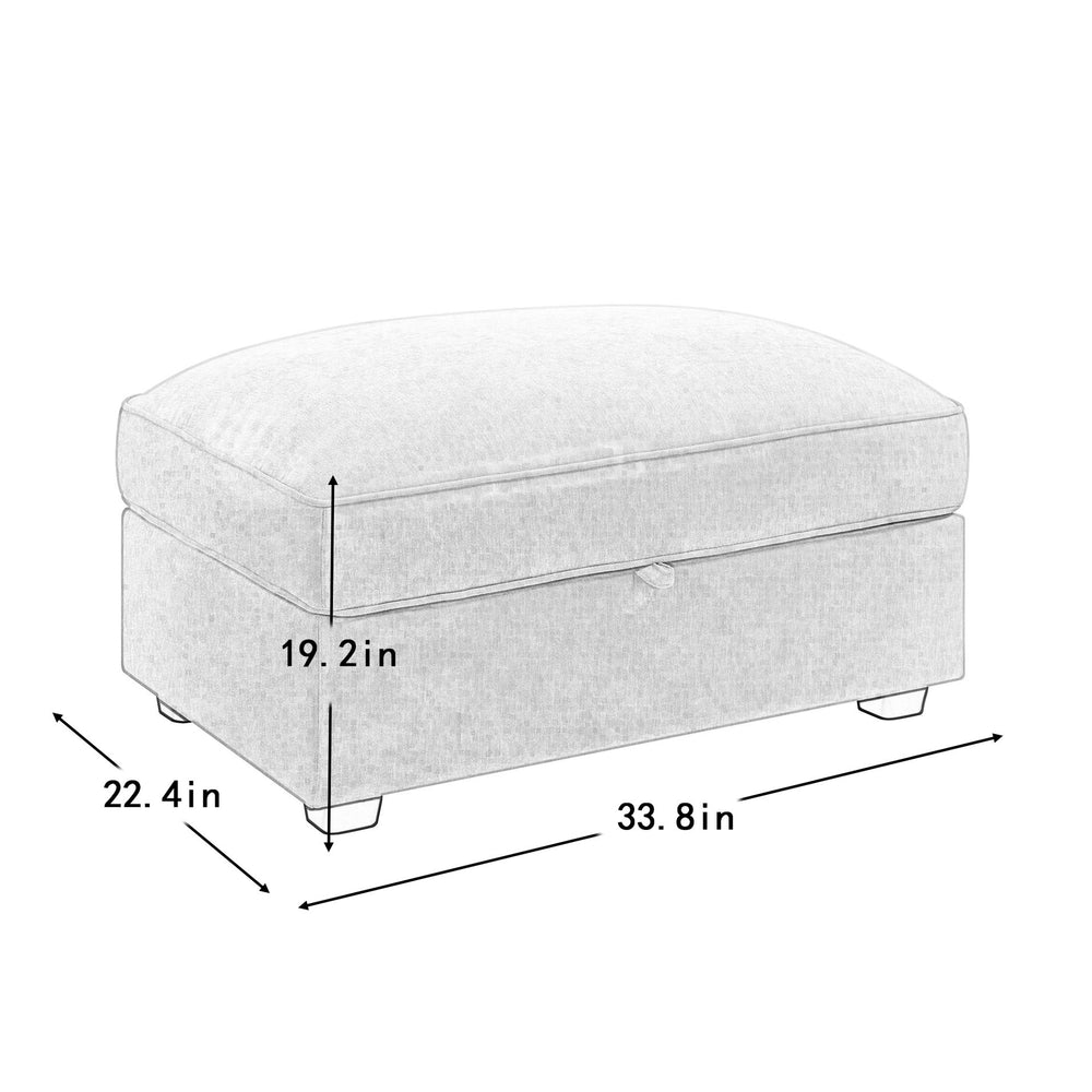 English Elm Ottoman with Hidden Storage & Chenille Upholstery, Crescent Design, Piped Details for Modern Homes Grey W3041P293506