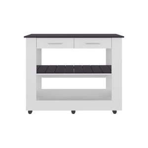 English Elm Hardy Rolling Kitchen Island with Two Drawers Open Shelves and Melamine Work Surface B097P474257