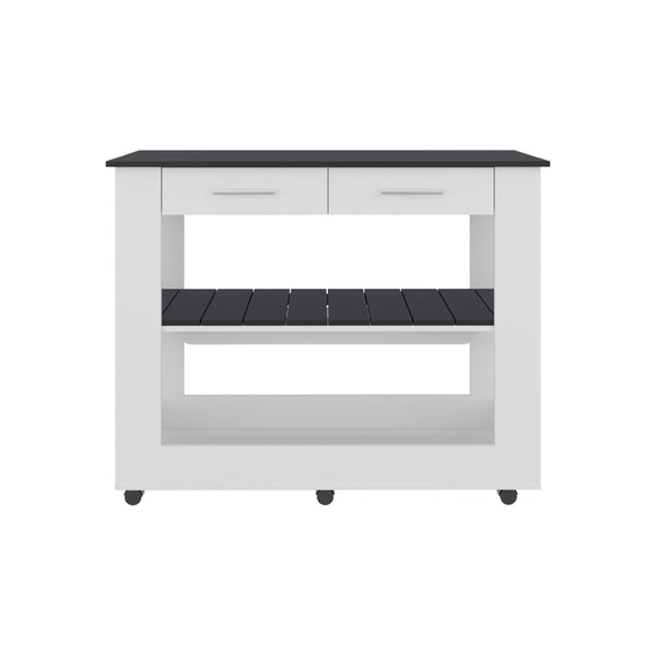 English Elm Hardy Rolling Kitchen Island with Two Drawers Open Shelves and Melamine Work Surface B097P474257