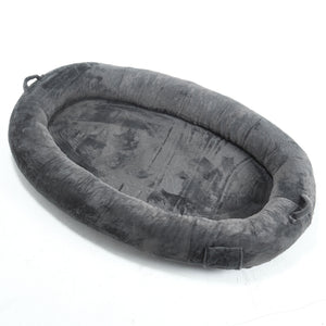 English Elm Human Giant Memory Foam Pet Bed for Adults — Plush Ergonomic Sofa with Storage Pockets & Handle Dark Gray W2705P255384