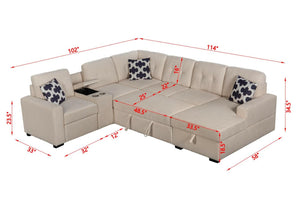 English Elm Multifunctional Modular Sectional Sofa with Hidden Storage Cup Holders and Flexible Seating Beige B2730S00074