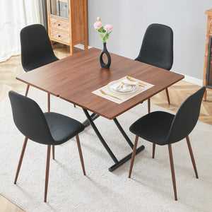 English Elm Table And Chair Set - Modern Adjustable Lift-Top Design, Walnut Mdf With Black Metal Legs & 4 Chairs W1151S03776-GIGA