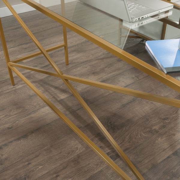 English Elm L-Shaped Desk With Elegant White Finish & Gold Accents - Spacious, Stylish, Multifunctional Workspace B356P367736