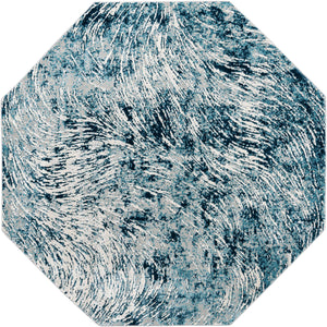 Unique Loom Oasis Wave Machine Made Abstract Rug Blue, Gray/Navy Blue/Ivory 7' 0" x 7' 0"